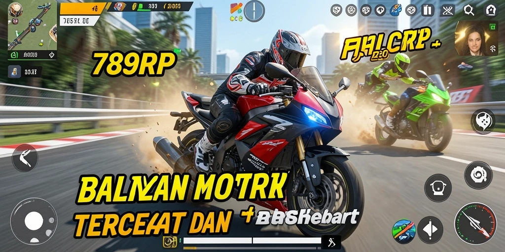 Gameplay balapan motor yang mendebarkan dan penuh aksi.