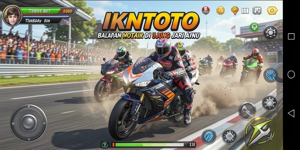 Tampilan gameplay ikonik dari balapan motor seru.