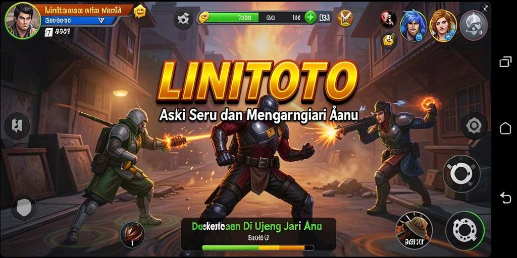 Tampilkan aksi menegangkan dalam gameplay LINITOTO dengan karakter bertarung.