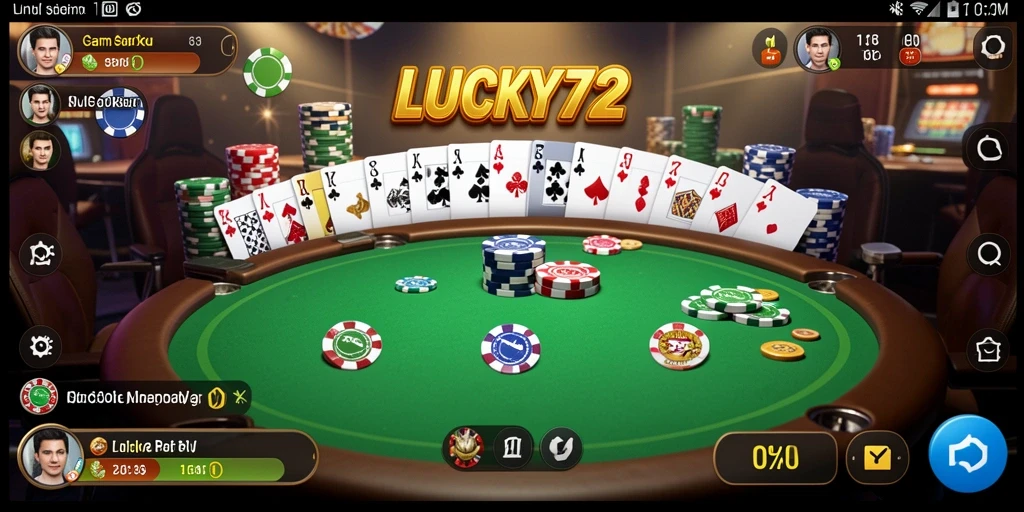 Tangkapan layar gameplay LUCKY72 yang menampilkan suasana poker yang mendebarkan.