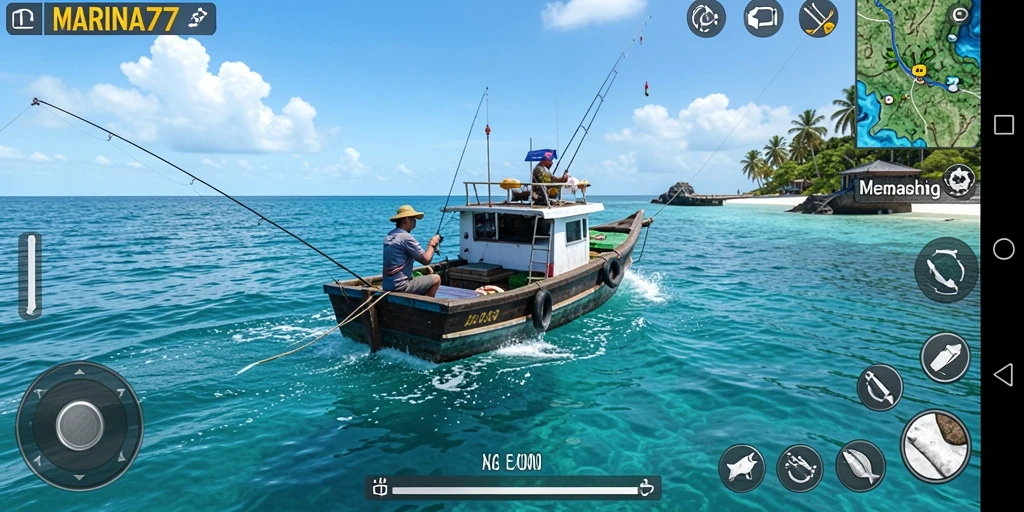 Gameplay MARINA77 menampilkan pengalaman memancing yang seru dan mendebarkan.