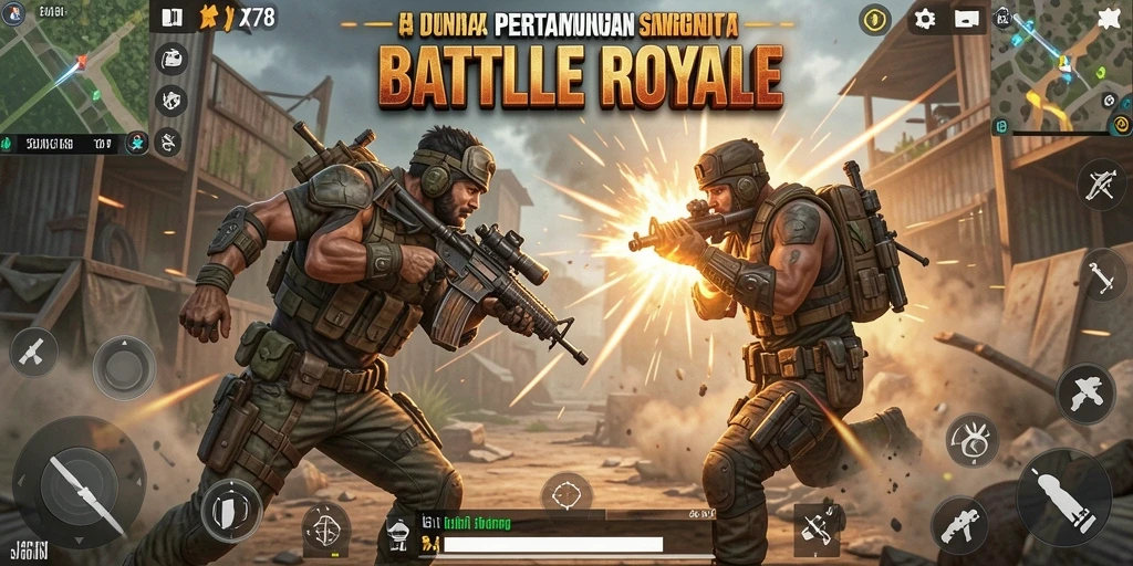 Screenshot X78 menunjukkan aksi seru dan strategi dalam permainan Battle Royale.