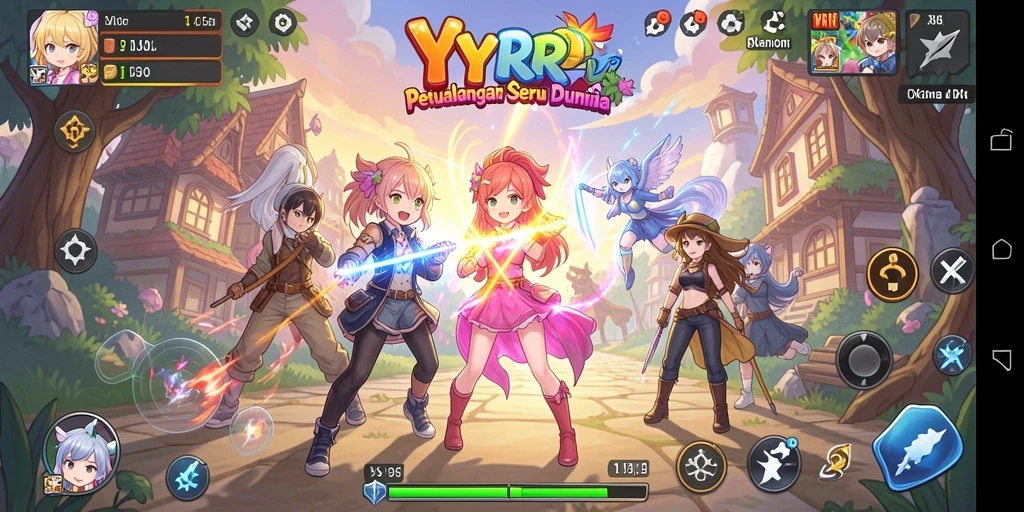 Tampilan seru dari gameplay YYRR dengan karakter anime yang hidup.